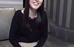 A beautiful slender Japanese with long black hair gives a blowjob plus then takes a creampie POV 3 uncensored