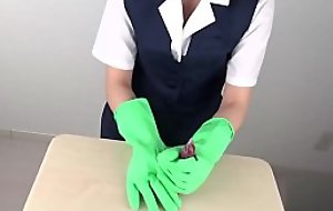 Cook jerking with latex gloves