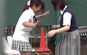 Naughty Japanese schoolgirls 18+ pissing yon secret public place