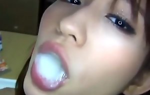 Japanese girl swallows multifaceted loads of thick cum