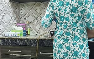 Beautiful Indian Front Mom Pussy and Ass Fucked Overwrought Front Son while he is in kitchen Hindi