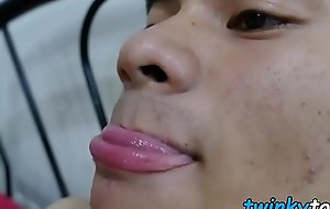 Skinny Asian twink on the phone feet teases and jerks