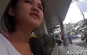 Mischievous asian teen reveals her hairy twat keep a weather eye open for sex