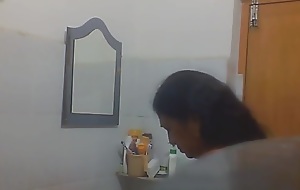 Indian Bengali Mummy Aunty Changing Saree beside Bathroom