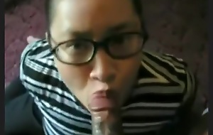 Nerdy fat oriental dame deep throats her black bf's cock' compilation