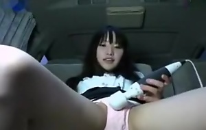 Fresh Japanese brunette girl in my car masturbating