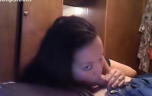Cute asian unsubtle sucks, rails with an increment of gets creampied by her white bf.