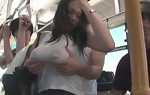 Busty unsubtle soaked with spill groped in bus