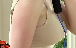 Big tits girl skipping everywhere bantam bra!